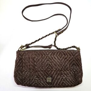 Elliot Lucca Brown Metallic Genuine Leather Woven Crossbody Bag